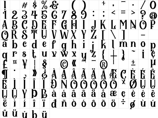 Black Arcade Regular  glyph index