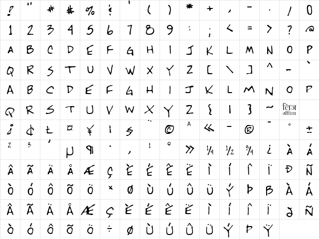 LEHN244 Regular  glyph index