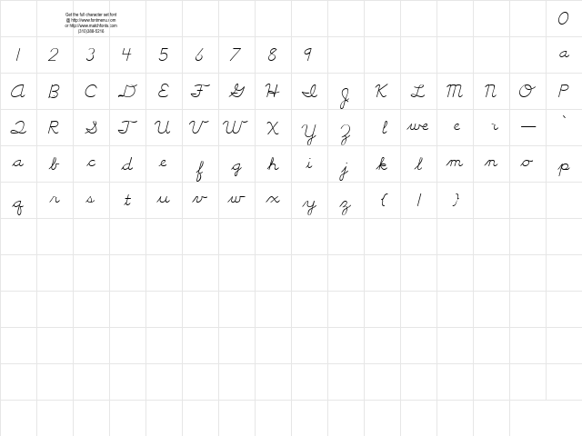 Cursive Handwriting Tryout Regular  glyph index