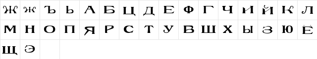 Russkij ModernDemo  glyph index
