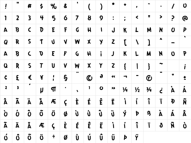 Holiday Ranch Regular  glyph index