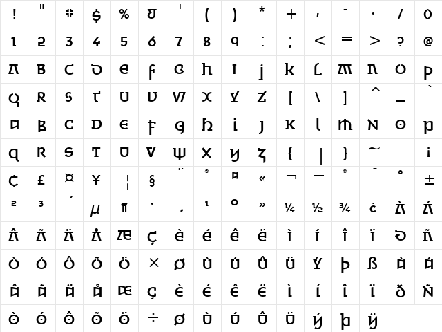 Minska Medium ITC TT Regular  glyph index