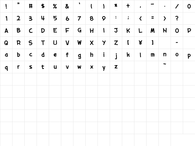 01tama Regular  glyph index