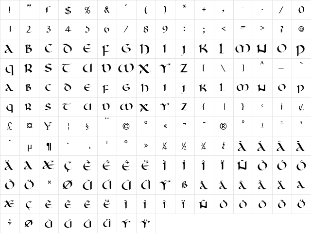 Unziale2 Becker Normal  glyph index