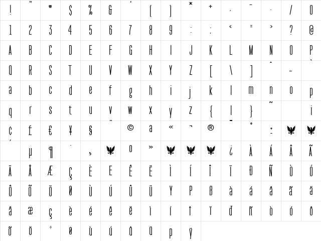 Pakt Condensed Regular  glyph index