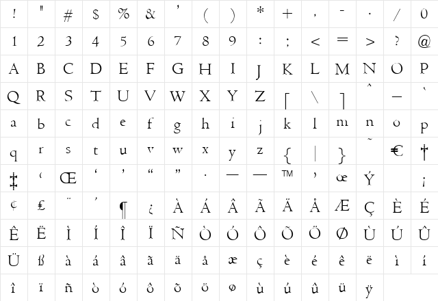 Marcel Regular  glyph index