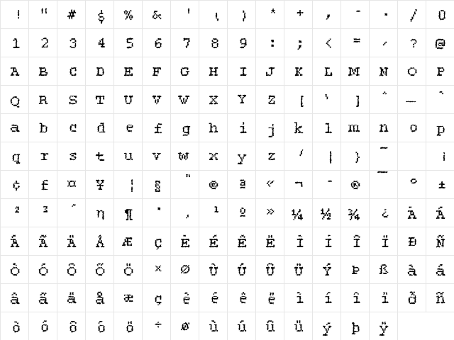 Rough28 Becker Regular  glyph index