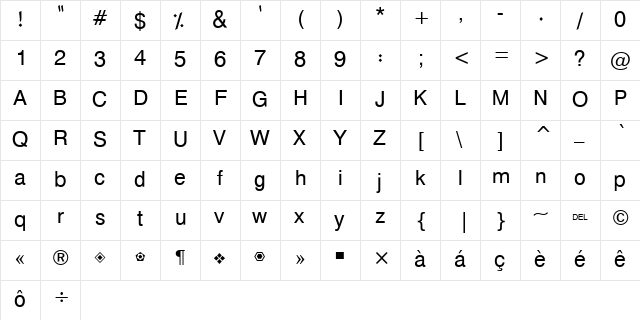 Hacen Casablanca Light Regular  glyph index