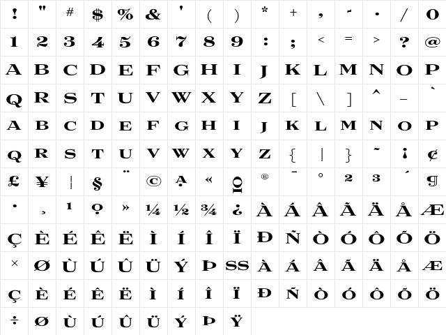 Luxury Diamond  glyph index