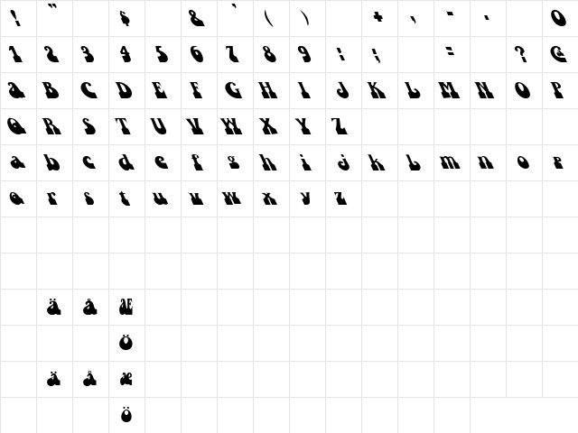 Dance Away 4 Regular  glyph index