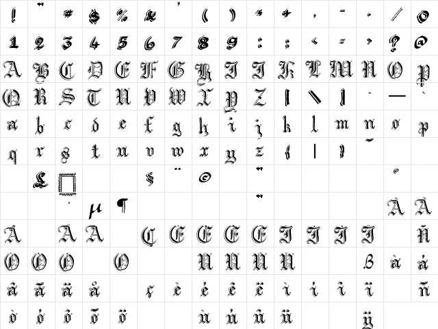 Argor Got Scaqh Regular  glyph index