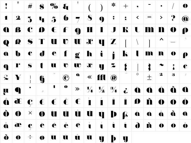 Jeanne Moderno OT Ultra  glyph index