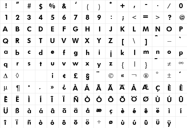 FunctionTwoDemi Regular  glyph index