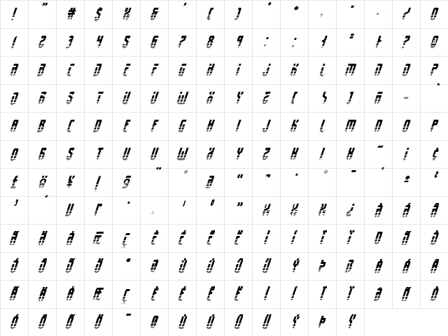 Fedyral II Halftone Italic Italic  glyph index
