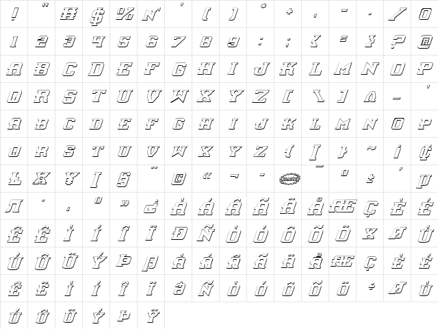 Interceptor Shadow Italic Shadow Italic  glyph index