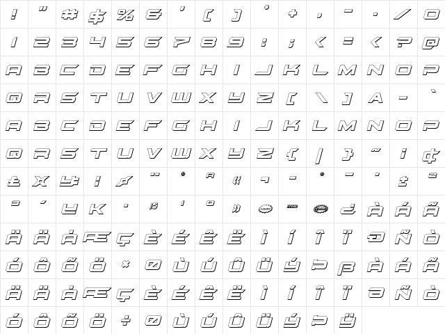 Gypsy Killer 3D Italic Italic  glyph index