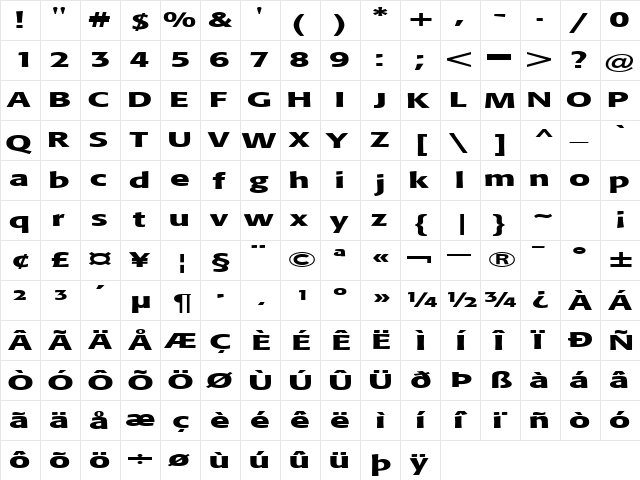 MARKETPRO Regular  glyph index