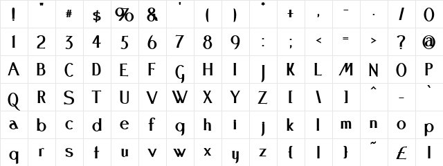 Festival Bold  glyph index