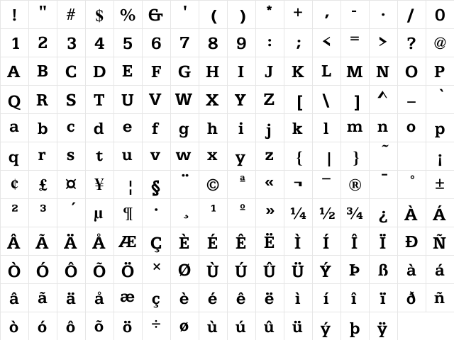 ATFAntique Bold  glyph index