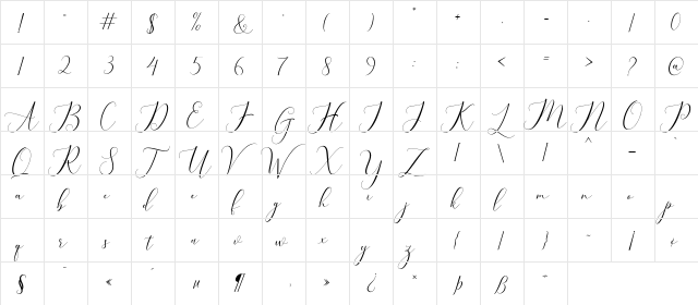 bellisa Regular  glyph index