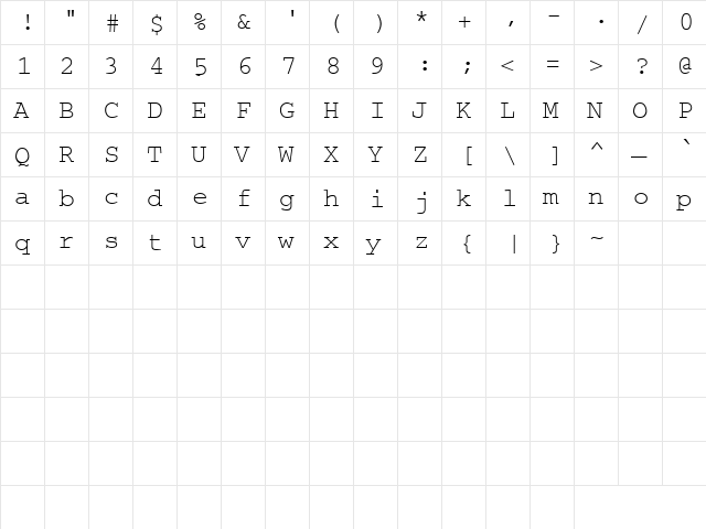 Bear 4 Regular  glyph index