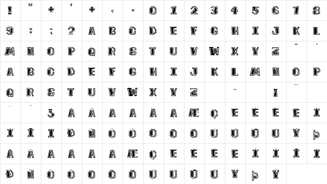 Tiki Tooka BV Regular  glyph index