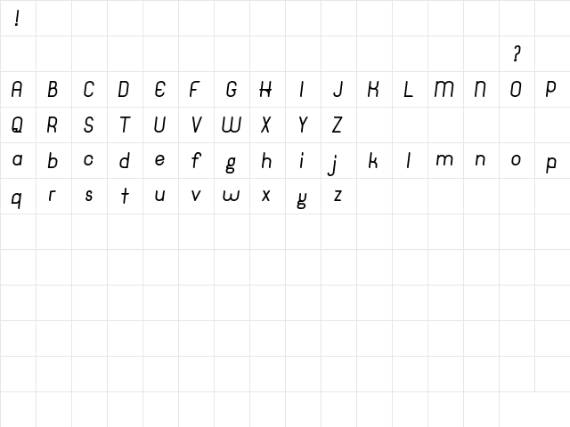 Hinge DEMO Semi Bold Italic  glyph index