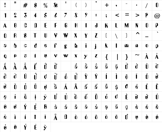 VPS Vinh Long Normal  glyph index