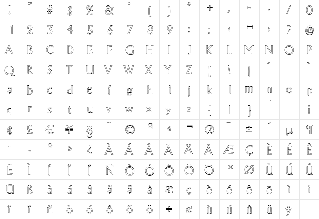 AdelonOutline-Light Regular  glyph index