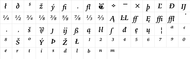 Bitstream Iowan Old Style Bold Italic Extension  glyph index