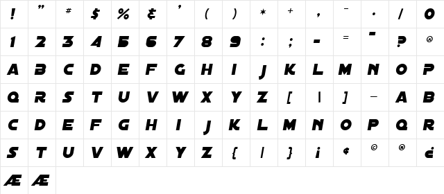 Distant Galaxy Italic  glyph index