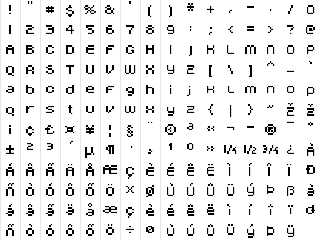 FFF Nadador Regular  glyph index