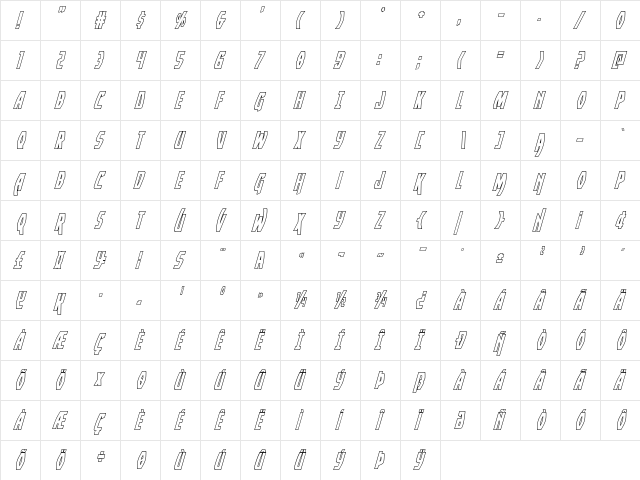 Yankee Clipper Outline Italic Italic  glyph index