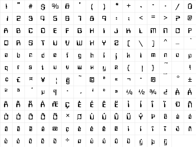 Dirty12 Becker Regular  glyph index