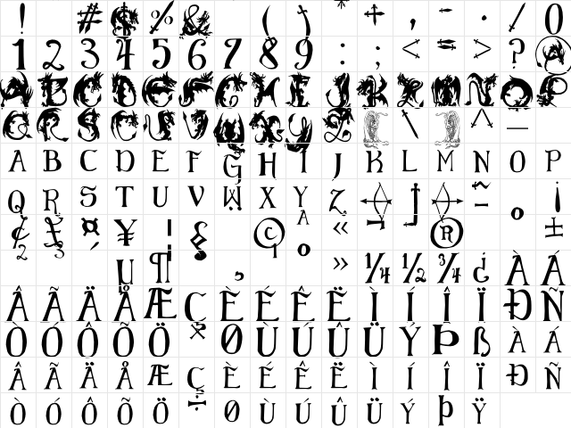 Elementary Gothic Regular  glyph index