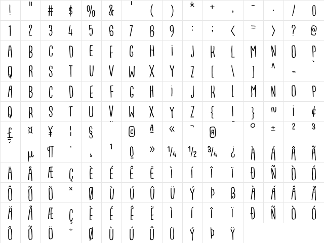 Breakfast DEMO Regular  glyph index
