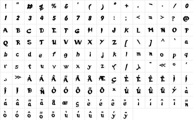 Un Americano A Parigi Regular  glyph index