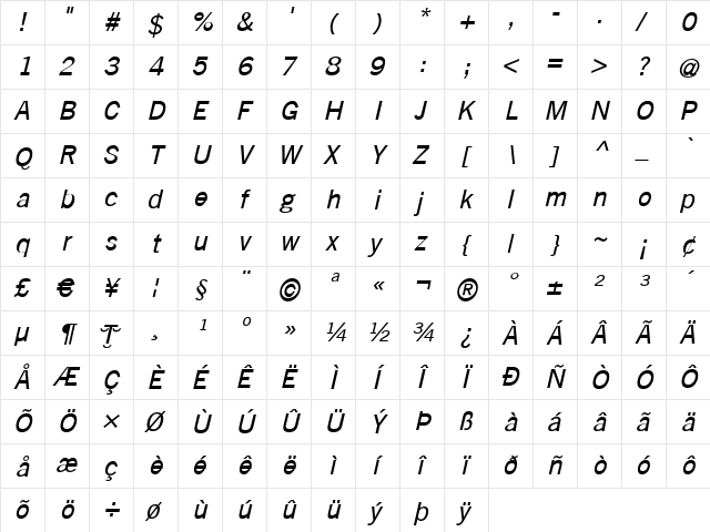 GoetheGothic Italic  glyph index