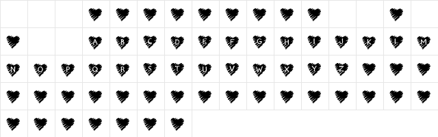 KR Scribble Heart Regular  glyph index