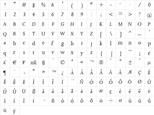 LittleRock Regular  glyph index