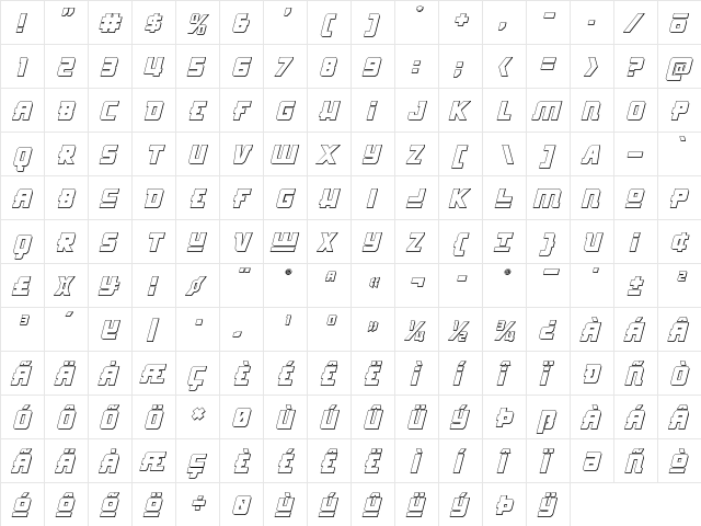 Hong Kong Hustle 3D Italic Italic  glyph index