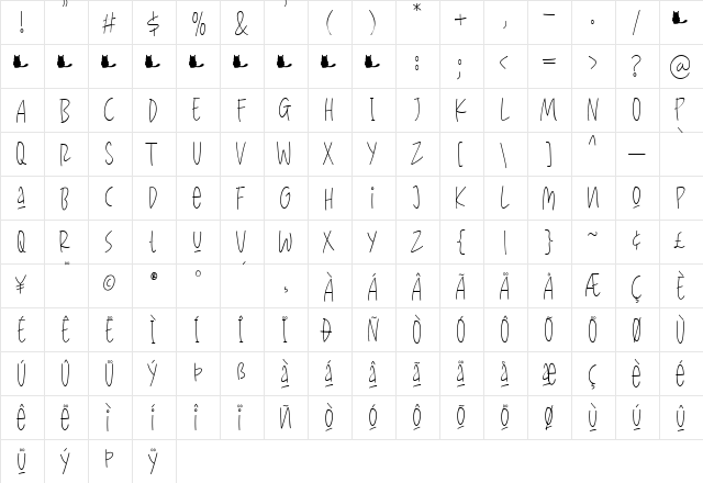 CattyLines Regular  glyph index