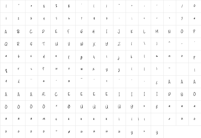 Bear Butter Regular  glyph index