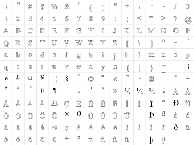 UKIJ Kawak Regular  glyph index