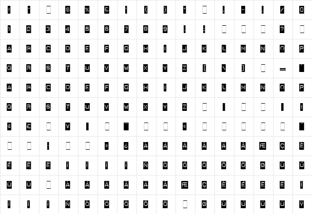 Dymo Regular  glyph index