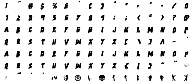 Zombie Control Rotalic Italic  glyph index