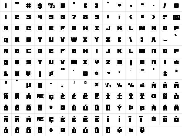 Samurai Terrapin Regular  glyph index
