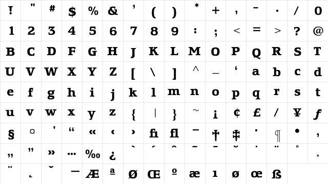 EquestrienneBold Regular  glyph index