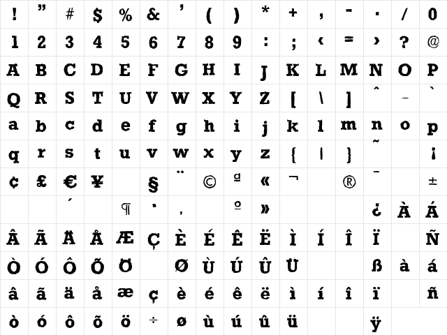 StaffordAntique Bold  glyph index