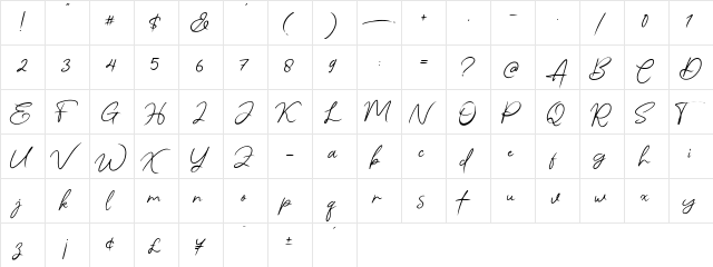 Angello Regular  glyph index